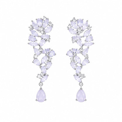 Warm Fortune 18K White Gold Plated CZ Vine Dangle Earrings for Women