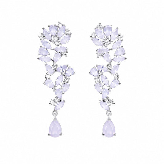 Warm Fortune 18K White Gold Plated CZ Vine Dangle Earrings for Women