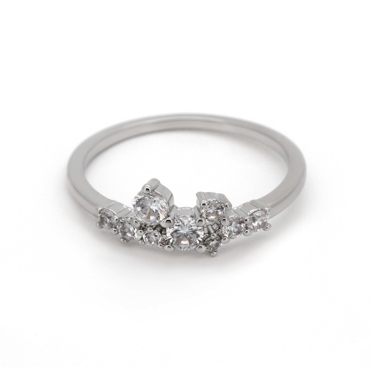 Warm Fortune Cluster Round CZ Promise Ring for Women, 18K Gold Plated Irregular Floral Stackable Wedding Band Jewelry Gift, Size 5-8