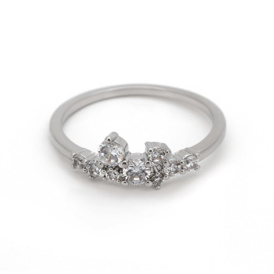 Warm Fortune Cluster Round CZ Promise Ring for Women, 18K Gold Plated Irregular Floral Stackable Wedding Band Jewelry Gift, Size 5-8