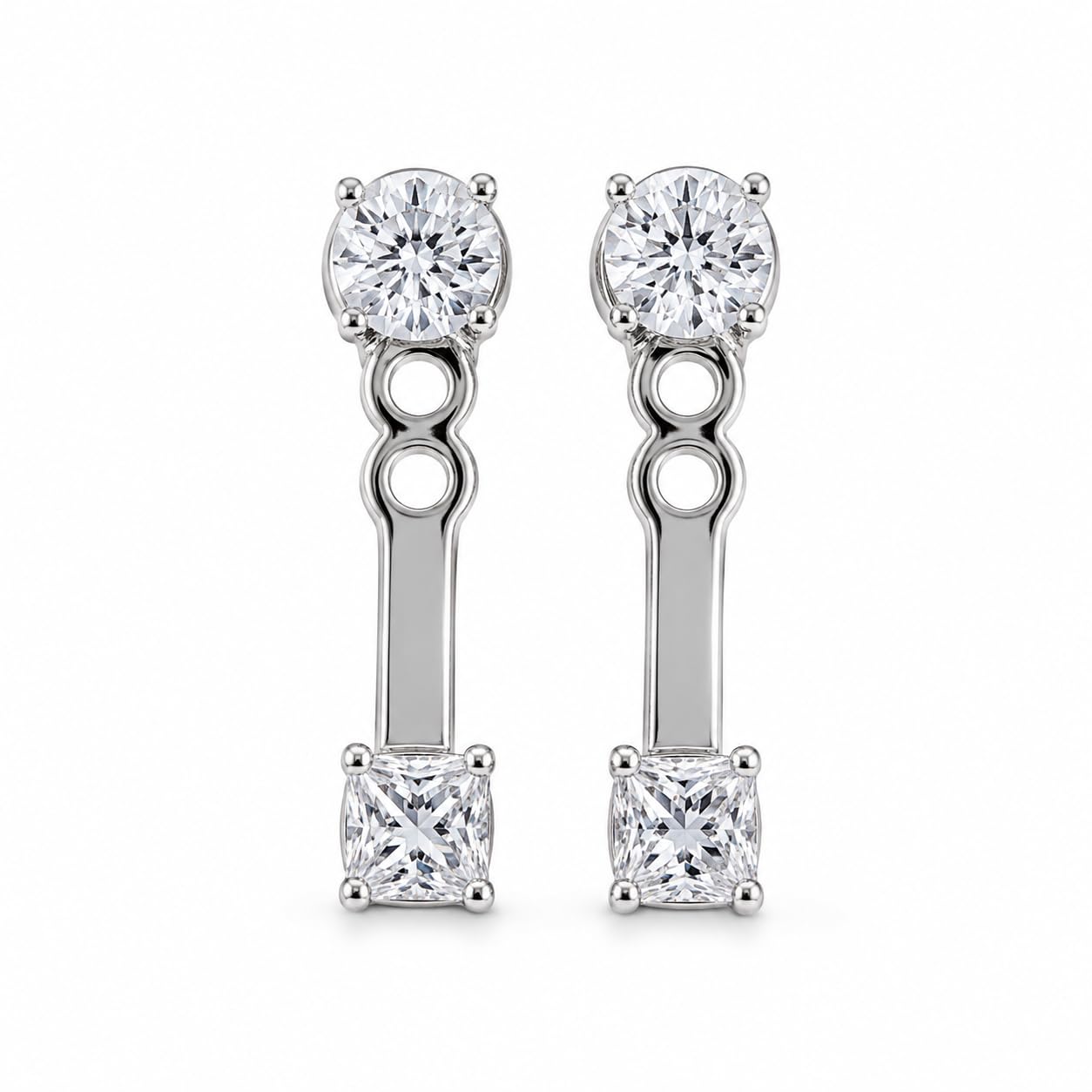 Warm Fortune 18K Gold Plated Round & Square Cut Cubic Zirconia Dangle Earrings for Adult Women Hypoallergenic - Valentine's Day, Mother's Day, Birthday Gift for Her