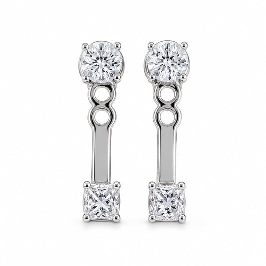 Warm Fortune 18K Gold Plated Round & Square Cut Cubic Zirconia Dangle Earrings for Adult Women Hypoallergenic - Valentine's Day, Mother's Day, Birthday Gift for Her