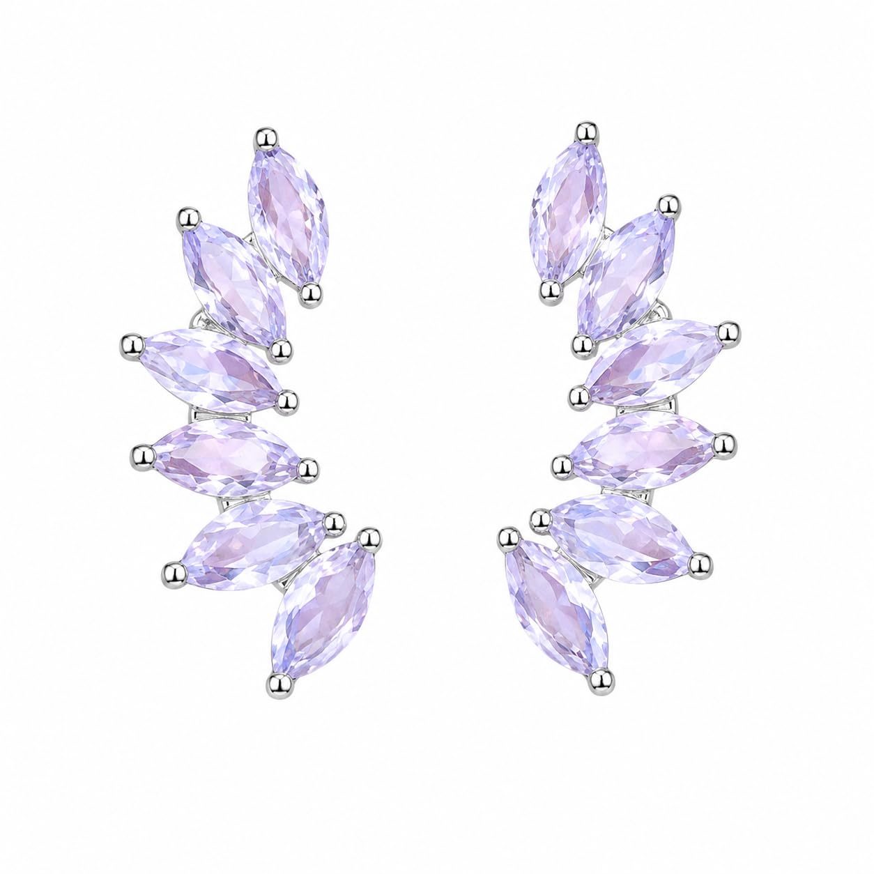 Warm Fortune 18K Gold Plated Marquise Cubic Zirconia Curved Wing Stud Earrings for Adult Women Hypoallergenic - Valentine's Day, Mother's Day, Birthday Gift for Her