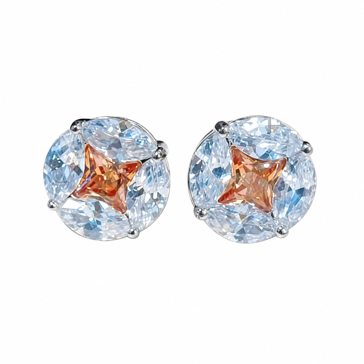 Warm Fortune 18K White Gold Plated Cushion Cut CZ Stud Earrings