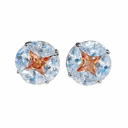 Warm Fortune 18K White Gold Plated Cushion Cut CZ Stud Earrings