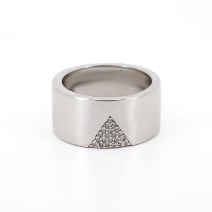 Warm Fortune Wide Band Triangle Pave Promise Ring for Her - 18K Gold Plated Cubic Zirconia, Stackable Gift Valentine's Day, Fashion & Daily Elegant Wear, Size 6-8