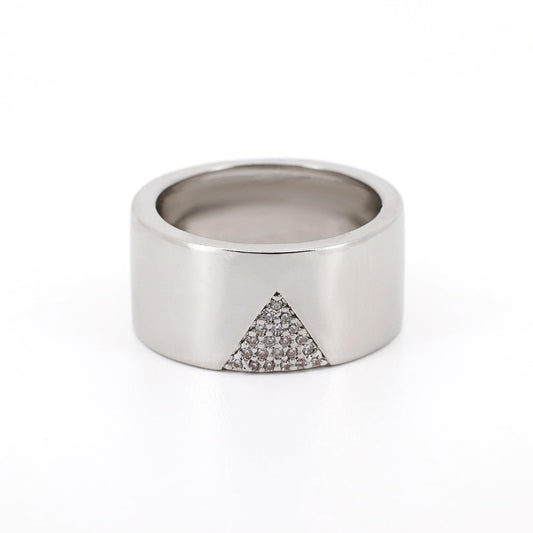 Warm Fortune Wide Band Triangle Pave Promise Ring for Her - 18K Gold Plated Cubic Zirconia, Stackable Gift Valentine's Day, Fashion & Daily Elegant Wear, Size 6-8