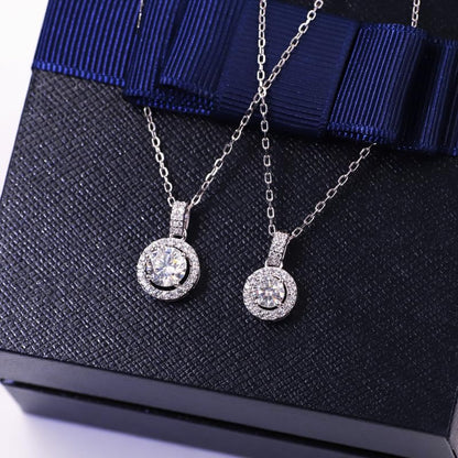 Warm Fortune Moissanite Pendant Necklace for Women, 0.5/1.0 ct DE VVS, 18K White Gold Plated Sterling Silver, 16 inch + 2inch Chain
