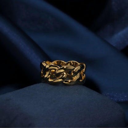 Warm Fortune Gold Plated Band Ring, Hip Hop Street Style For Man or Women Fashion Jewelry