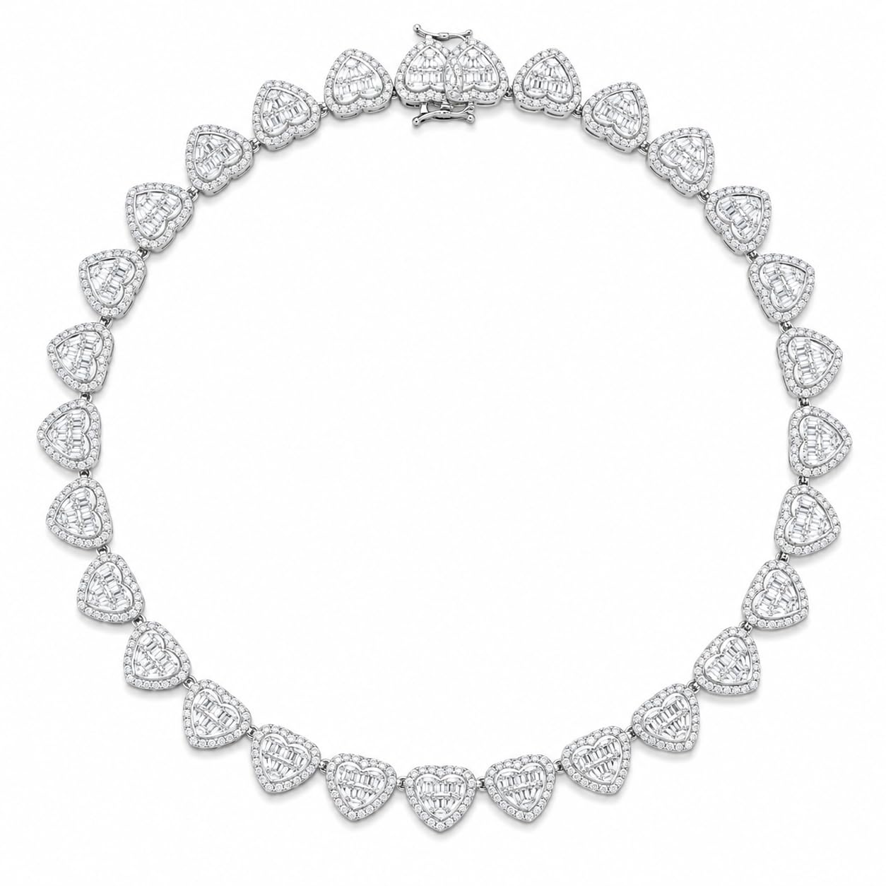 Warm Fortune 18K White Gold Plated CZ Heart Link Statement Necklace