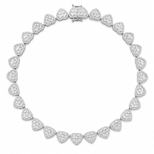 Warm Fortune 18K White Gold Plated CZ Heart Link Statement Necklace