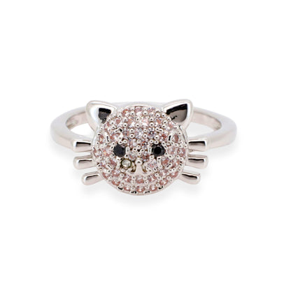 Warm Fortune Full Paved Hello Kitty Shaped Promise Ring for Her - 18K Gold Plated Cubic Zirconia, Stackable Gift Valentine's Day, Fashion & Daily Elegant Wear, Size 7
