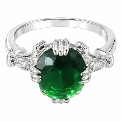Warm Fortune Claw-Set Green CZ Ring for Women, 18K White Gold Plated Round Cubic Zirconia Statement Band, Dainty Elegant Jewelry, Size 6-9