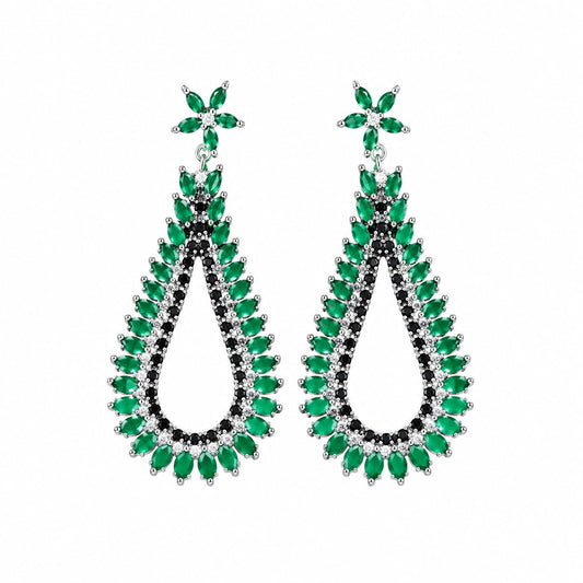 Warm Fortune 18K White Gold Plated Multicolor CZ Teardrop Dangle Earrings