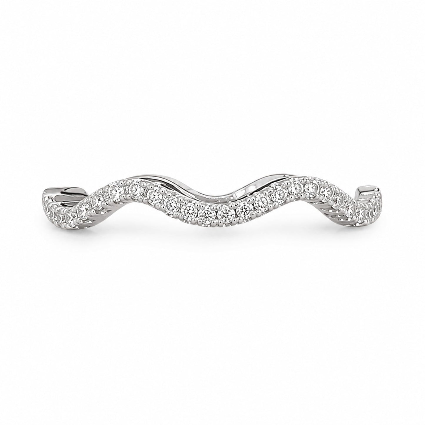 Warm Fortune Wavy Full Paved Band Ring - 18K Gold Plated Cubic Zirconia Stackable Gift for Women, Daily Fashion Wear & Casual Accessory, Trendy Street Wear, Size 6-8