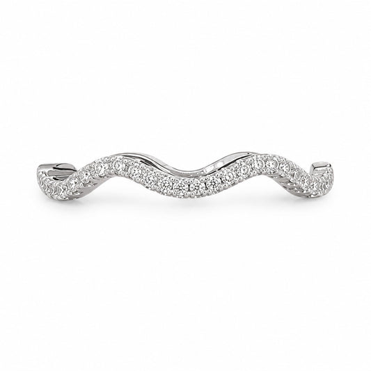 Warm Fortune Wavy Full Paved Band Ring - 18K Gold Plated Cubic Zirconia Stackable Gift for Women, Daily Fashion Wear & Casual Accessory, Trendy Street Wear, Size 6-8
