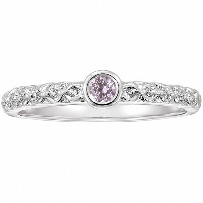 Warm Fortune Pink CZ Solitaire Ring for Women, 18K White Gold Plated Round Cubic Zirconia Braided Band, Dainty Elegant Jewelry, Size 7-8.5