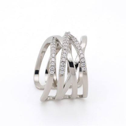 Warm Fortune Multi-Line Intertwined Pave Promise Ring for Her - 18K Gold Plated Cubic Zirconia, Stackable Gift Valentine's Day, Fashion & Daily Elegant Wear, Adjustable