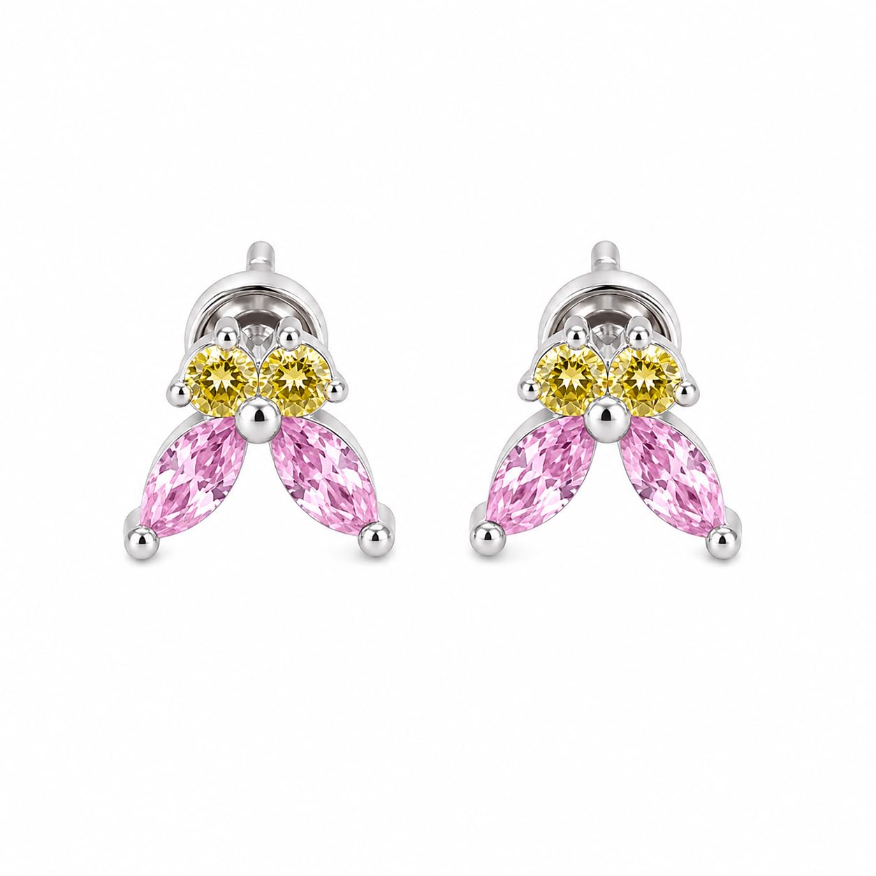 Warm Fortune 18K Gold Plated Petal Shaped Mixed Round & Marquise Cubic Zirconia Stud Earrings for Adult Women Hypoallergenic Daily & Occasion Gift Jewelry