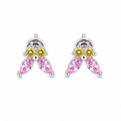Warm Fortune 18K Gold Plated Petal Shaped Mixed Round & Marquise Cubic Zirconia Stud Earrings for Adult Women Hypoallergenic Daily & Occasion Gift Jewelry