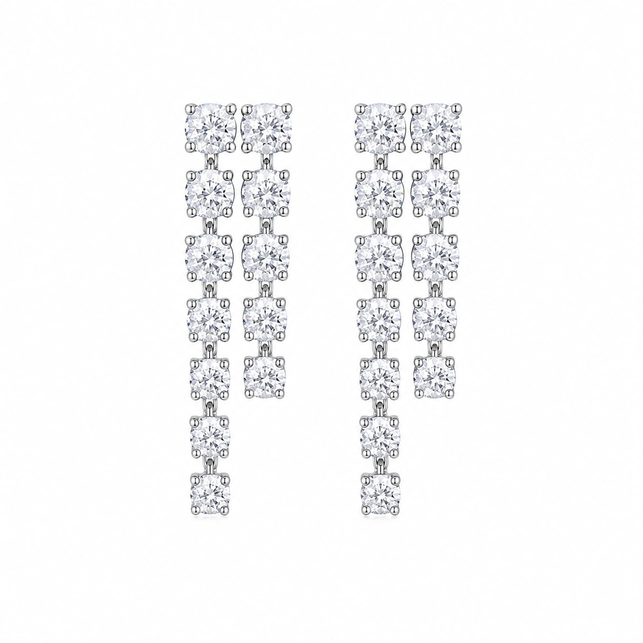 Warm Fortune 18K White Gold Plated Double Row CZ Dangle Earrings