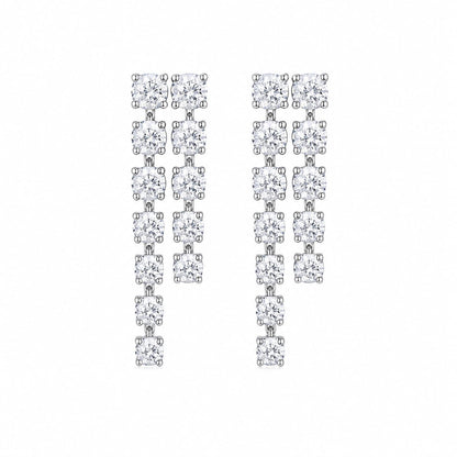Warm Fortune 18K White Gold Plated Double Row CZ Dangle Earrings