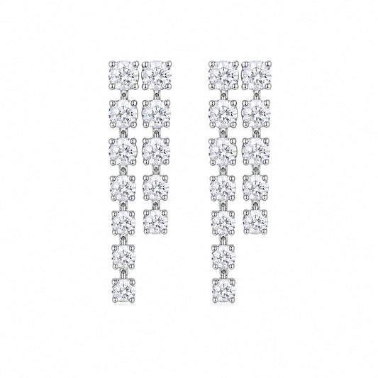 Warm Fortune 18K White Gold Plated Double Row CZ Dangle Earrings