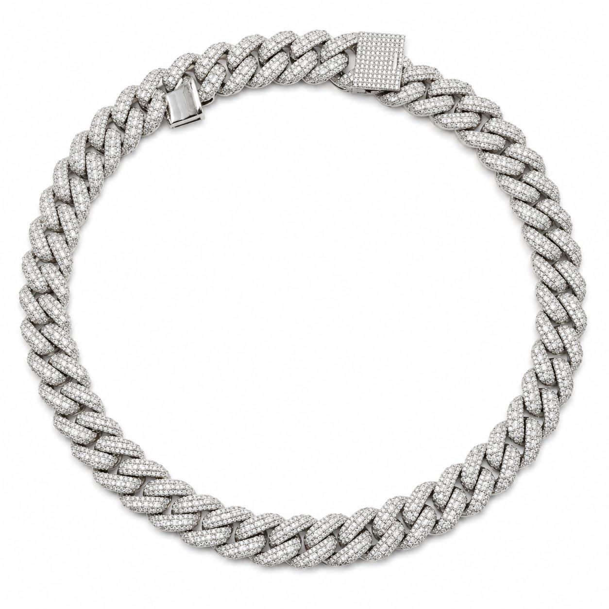 Warm Fortune Wide Pave Cuban Link Chain Necklace for Women, White or 18K Yellow Gold Plated, Clear CZ, 22 and 24 Inch Chain, Bold Link Design