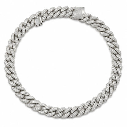 Warm Fortune Wide Pave Cuban Link Chain Necklace for Women, White or 18K Yellow Gold Plated, Clear CZ, 22 and 24 Inch Chain, Bold Link Design