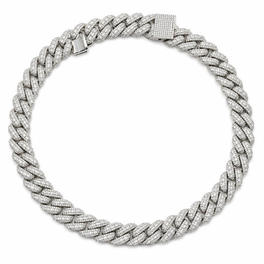Warm Fortune Wide Pave Cuban Link Chain Necklace for Women, White or 18K Yellow Gold Plated, Clear CZ, 22 and 24 Inch Chain, Bold Link Design