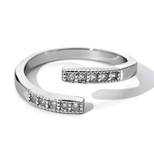 Warm Fortune Adjustable Open Stackable Ring for Women, 18K Gold Plated  Double Row Pave Cubic Zirconia Dainty Cuff Band,  Minimalist Fashion Jewelry