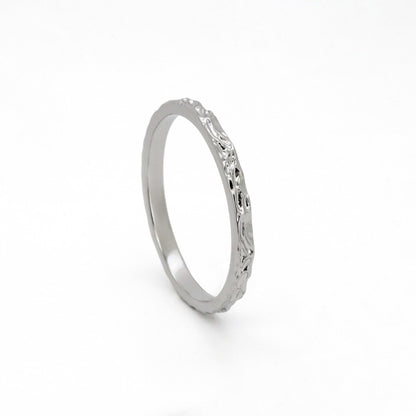 Warm Fortune 18K Gold Plated Hammered Band Rings for Women, Dainty Plain Stackable Wedding Promise Band Ring, Size 6-8