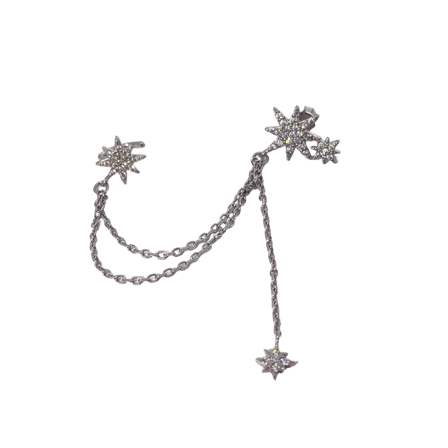 Warm Fortune 18K Gold Plated Star Cubic Zirconia Ear Cuff Chain Earrings for Women Hypoallergenic - Valentine's Day, Mother's Day, Birthday Gift for Her
