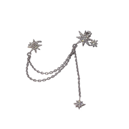 Warm Fortune 18K Gold Plated Star Cubic Zirconia Ear Cuff Chain Earrings for Women Hypoallergenic - Valentine's Day, Mother's Day, Birthday Gift for Her