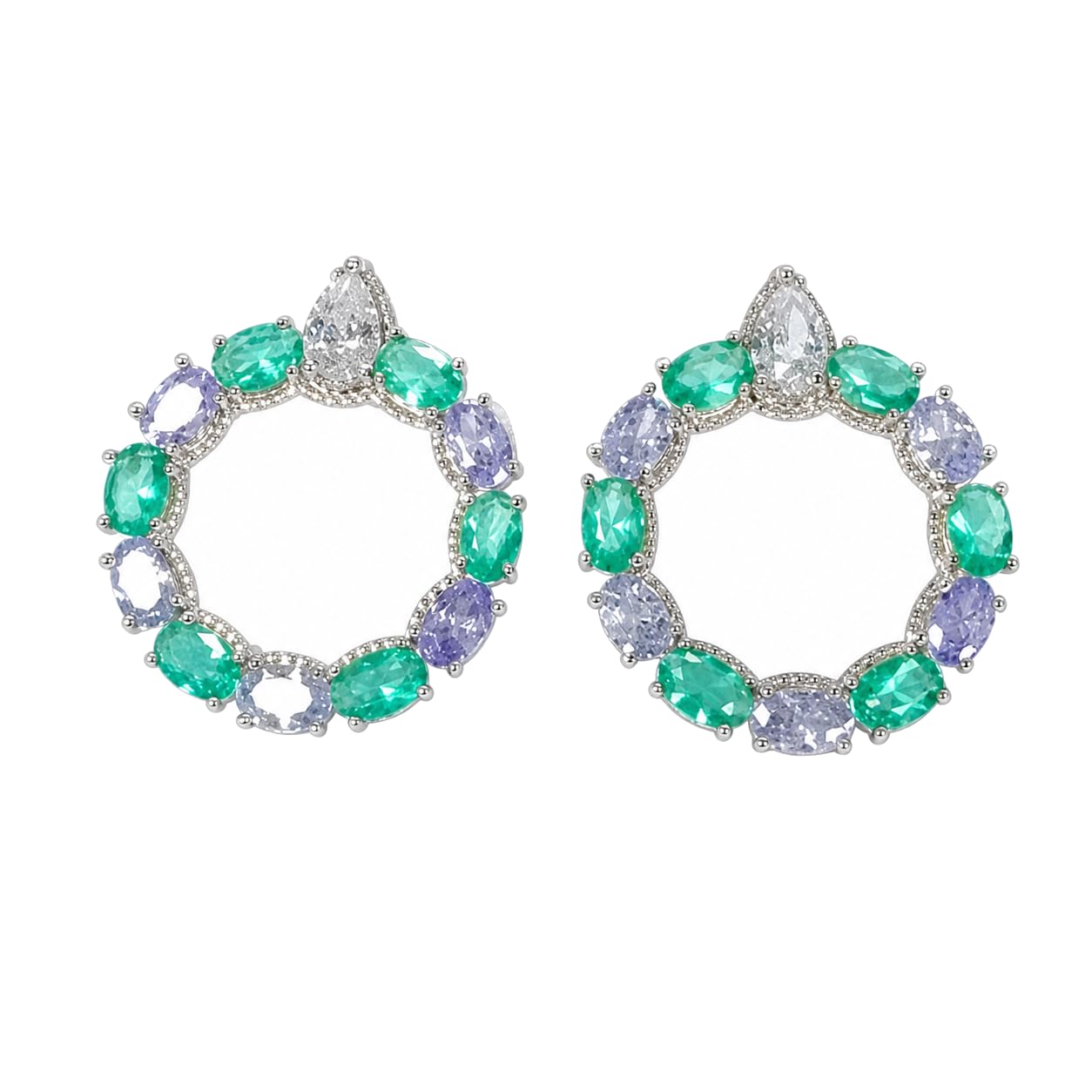 Warm Fortune 18K Gold Plated Green Purple Wreath Cubic Zirconia Hoop Earrings for Women Hypoallergenic - Valentine's Day, Mother's Day, Birthday Gift for Her