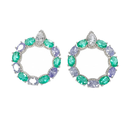 Warm Fortune 18K Gold Plated Green Purple Wreath Cubic Zirconia Hoop Earrings for Women Hypoallergenic - Valentine's Day, Mother's Day, Birthday Gift for Her