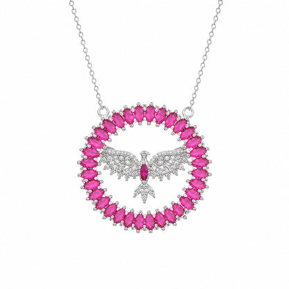 Warm Fortune Pink Butterfly Halo Pendant Necklace for Women, 18K White Gold Plated, 18 Inch Chain with Sparkling CZ, Colorful & Elegant Statement Jewelry for Women