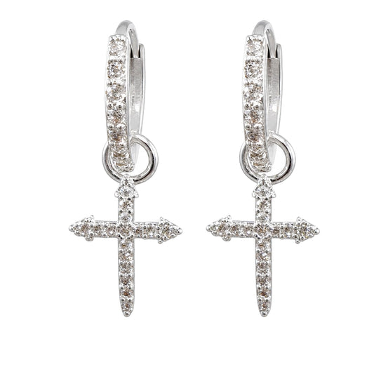 Warm Fortune 18K Gold Plated Cross Cubic Zirconia Drop Earrings for Women Hypoallergenic - Valentine's Day, Mother's Day, Birthday Gift for Her