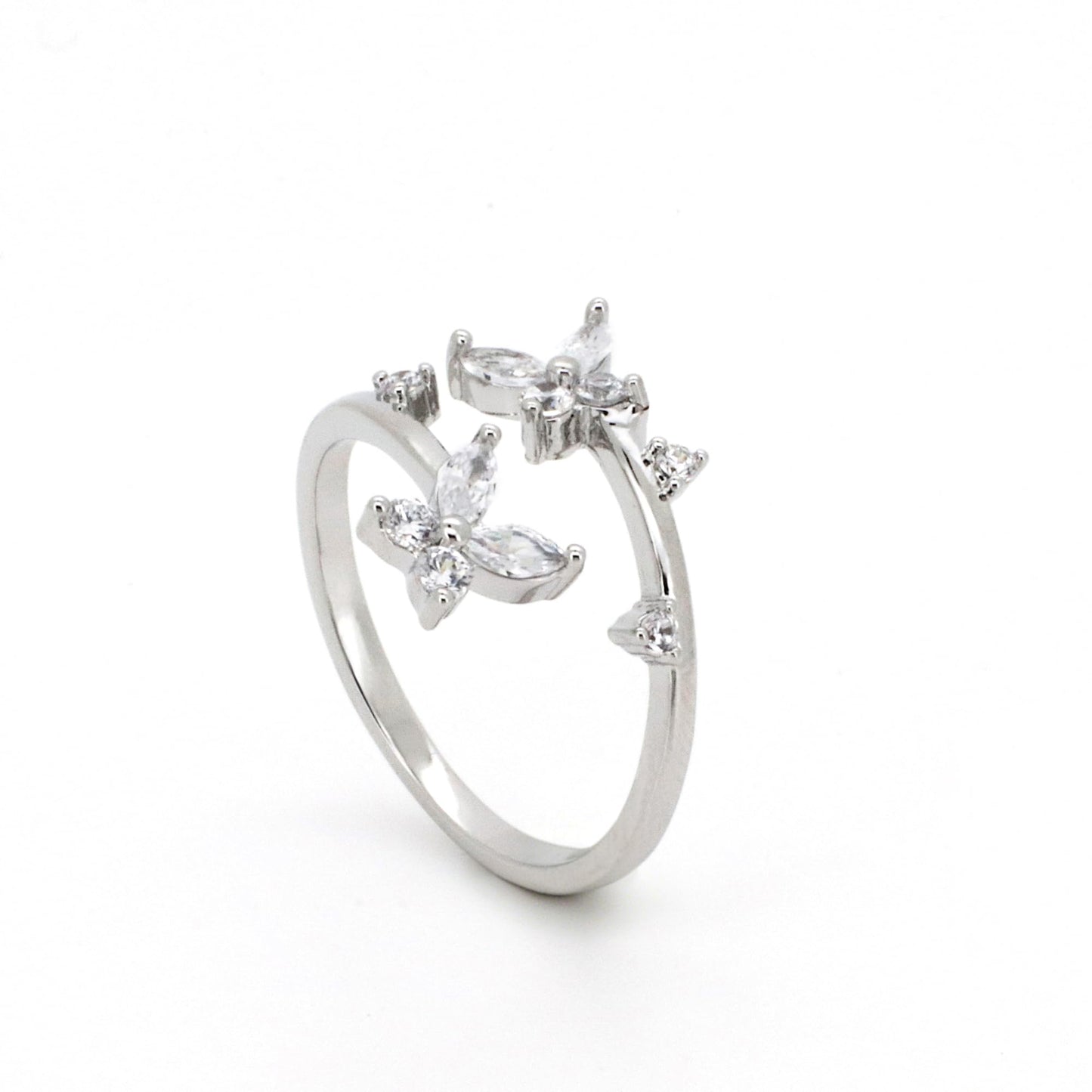 Warm Fortune Double-Layer Butterfly Promise Ring for Her - 18K Gold Plated Cubic Zirconia, Stackable Gift Valentine's Day, Fashion & Daily Elegant Wear,Adjustable