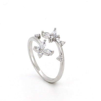 Warm Fortune Double-Layer Butterfly Promise Ring for Her - 18K Gold Plated Cubic Zirconia, Stackable Gift Valentine's Day, Fashion & Daily Elegant Wear,Adjustable