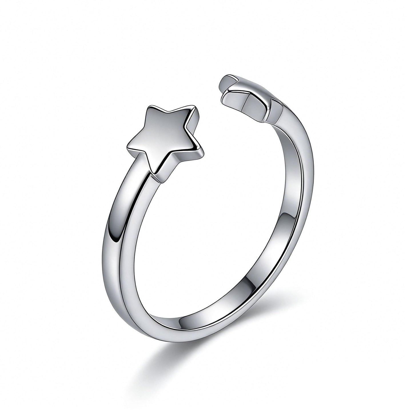 Warm Fortune Adjustable Star Open Ring, 18K Gold Plated Stackable Promise Ring, Minimalist Celestial Jewelry for Women