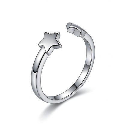 Warm Fortune Adjustable Star Open Ring, 18K Gold Plated Stackable Promise Ring, Minimalist Celestial Jewelry for Women