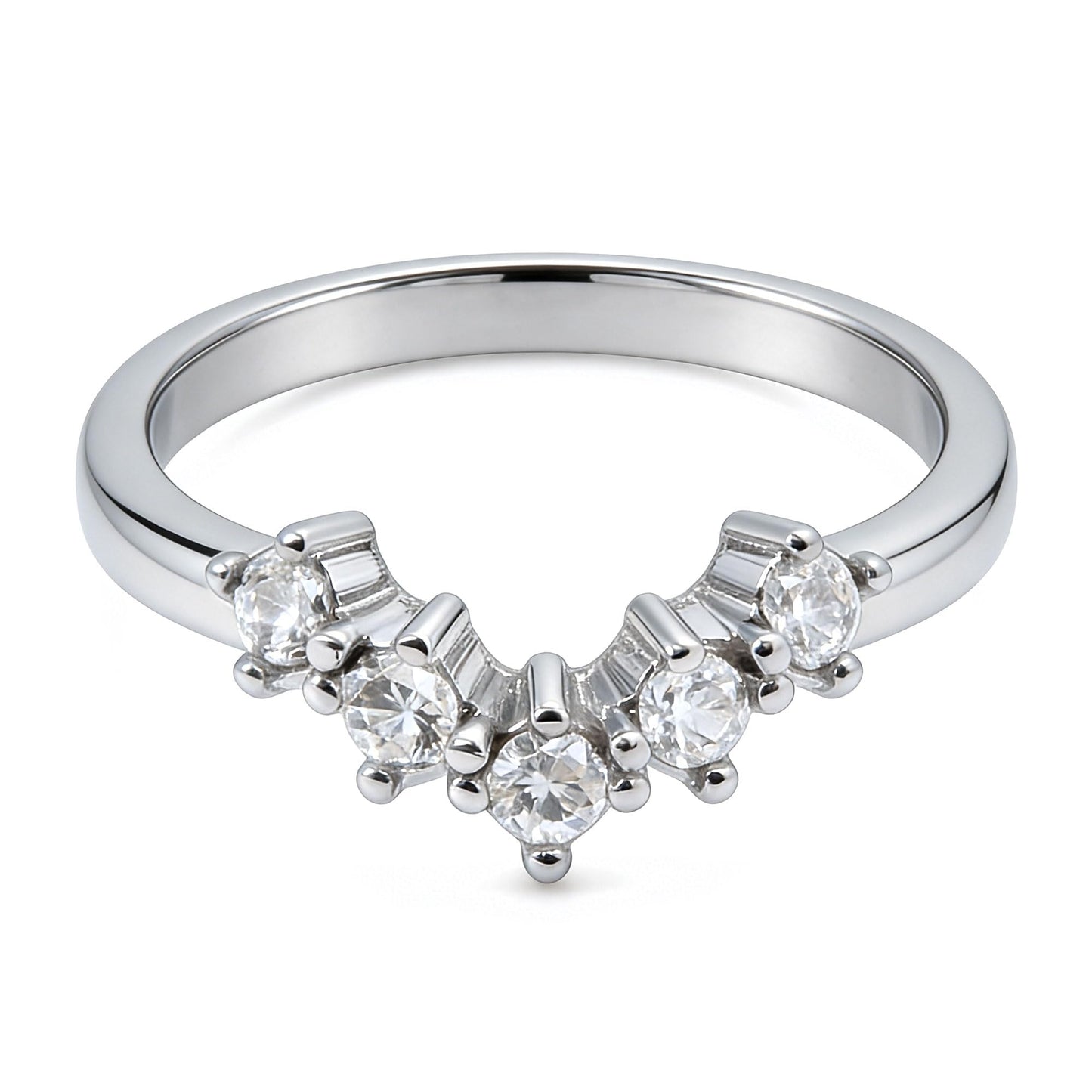Warm Fortune Wedding Bands for Women Round Shaped Stackable Cubic Zirconia CZ V Shape Curved Engagement Rings for Her,Adjustable
