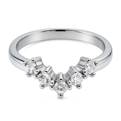 Warm Fortune Wedding Bands for Women Round Shaped Stackable Cubic Zirconia CZ V Shape Curved Engagement Rings for Her,Adjustable