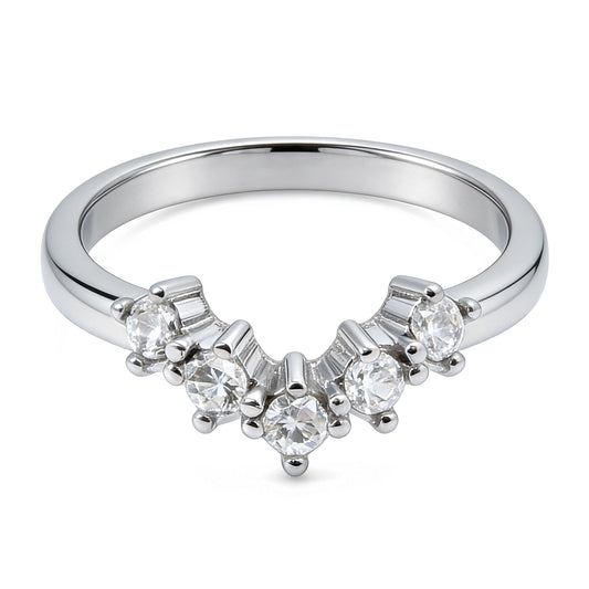 Warm Fortune Wedding Bands for Women Round Shaped Stackable Cubic Zirconia CZ V Shape Curved Engagement Rings for Her,Adjustable