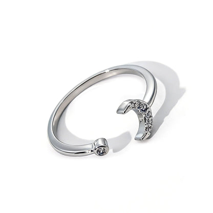 Warm Fortune Moon Open Band Ring - 18K Gold Plated Cubic Zirconia Stackable Gift for Women, Minimalist Daily Fashion Jewelry, Adjustable