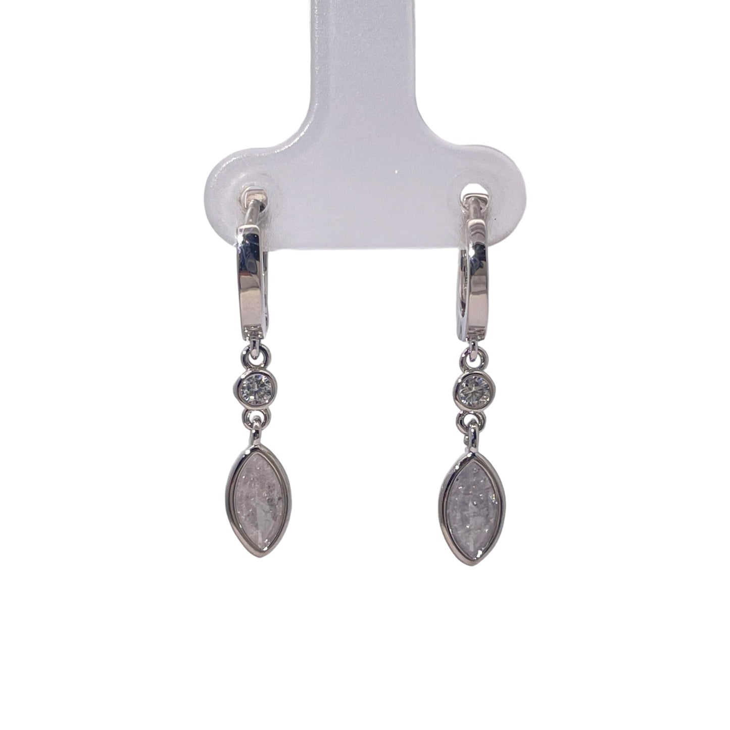 Warm Fortune Silver Tone Teardrop Cubic Zirconia Dangle Hoop Earrings, Minimalist Fashion Jewelry for Women, Sleek Daily & Office Wear