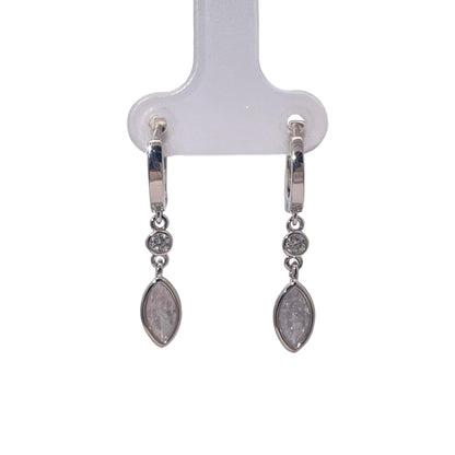 Warm Fortune Silver Tone Teardrop Cubic Zirconia Dangle Hoop Earrings, Minimalist Fashion Jewelry for Women, Sleek Daily & Office Wear