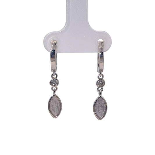 Warm Fortune Silver Tone Teardrop Cubic Zirconia Dangle Hoop Earrings, Minimalist Fashion Jewelry for Women, Sleek Daily & Office Wear