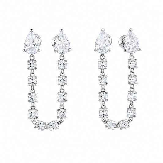 Warm Fortune 18K Gold Plated Teardrop & Round Cubic Zirconia Dangle Earrings for Women Hypoallergenic - Valentine's Day, Mother's Day, Birthday Gift for Her